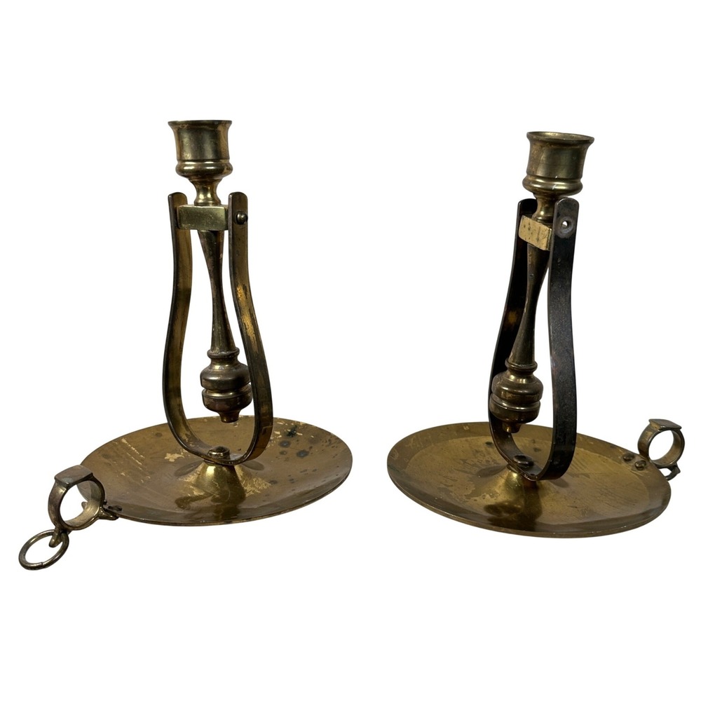 Vintage Brass Gimbal Ship Candlesticks Set of 2 Nautical Taper Candle Holders - Picture 1 of 10